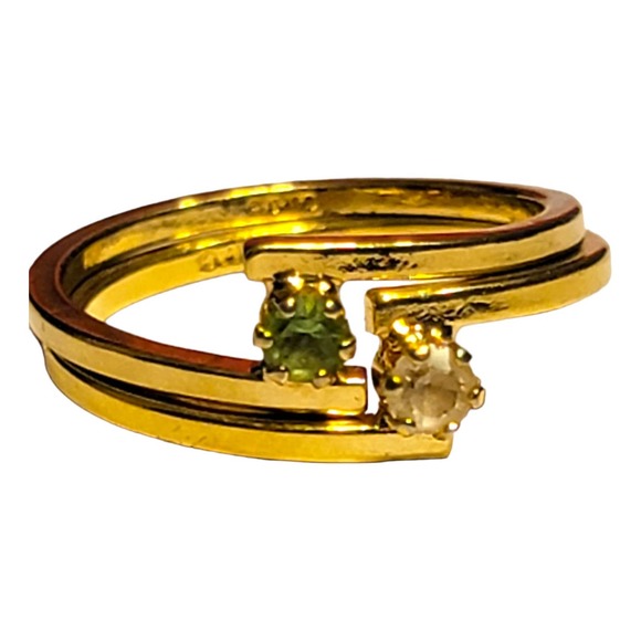 Stackable Rings Costume Jewelry with Gold Finish, Clear and Green Stones - Picture 6 of 7